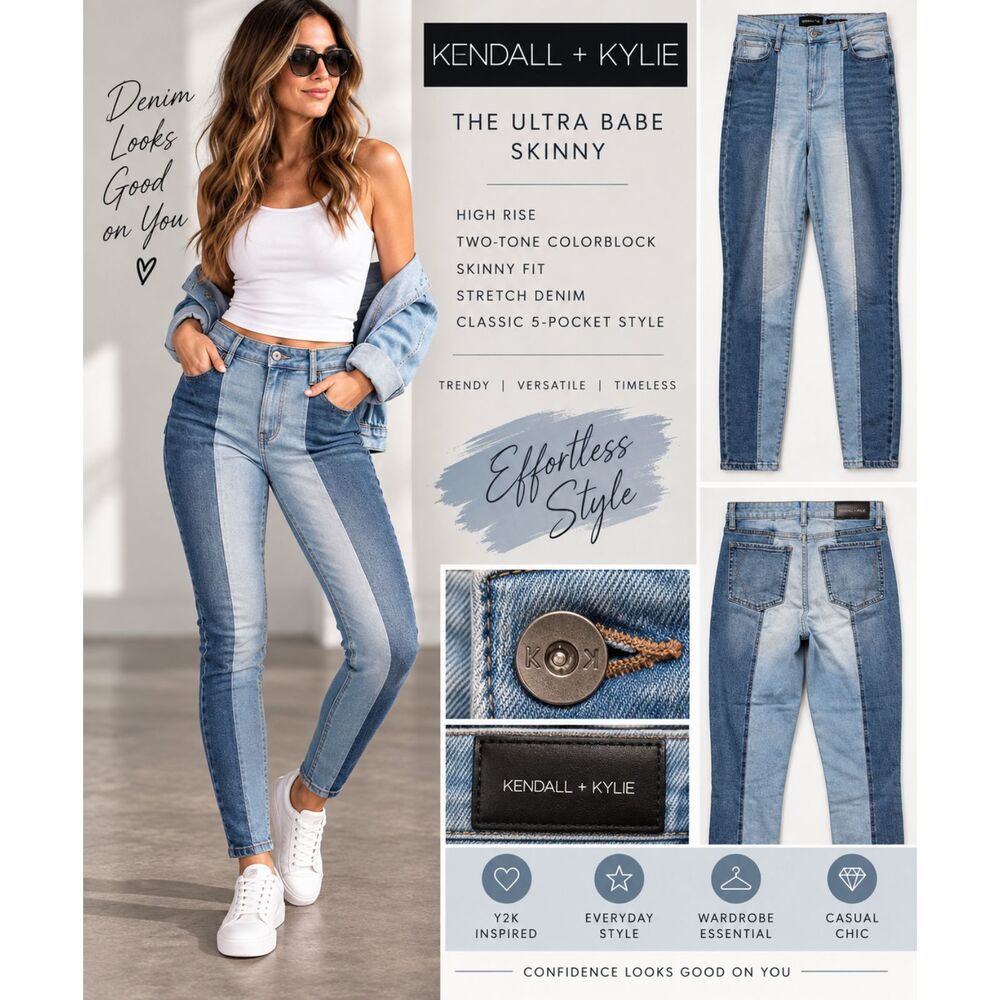 Kendall + Kylie Ultra Babe Skinny Jeans 13/31 High Rise Two Tone Colorblock Y2K